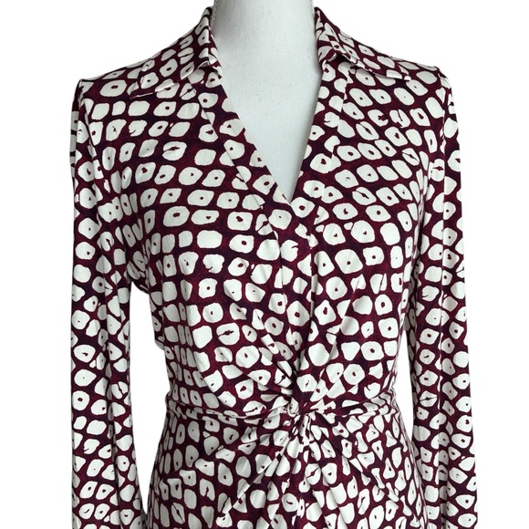Diane Von Furstenberg Burgundy & White Printed Twist Waist Dress Medium - Picture 8 of 12